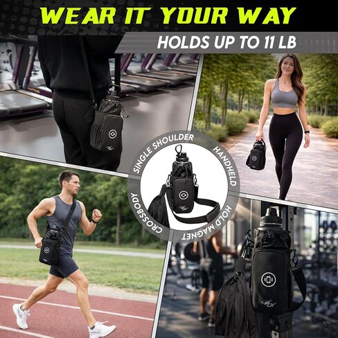 Magnetic Gym Bag & Magnetic Water Bottle Holder Set - 40oz Insulated Stainless Steel Bottle, Microfiber Towel, Cross Body Strap & Phone Holder Magnet - Gym Bag Essentials for Fitness, Work & Travel in Kuwait