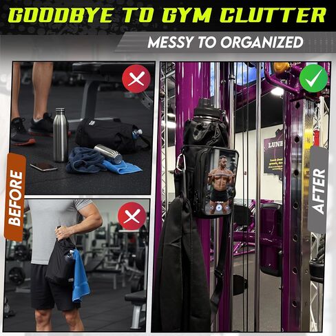 Magnetic Gym Bag & Magnetic Water Bottle Holder Set - 40oz Insulated Stainless Steel Bottle, Microfiber Towel, Cross Body Strap & Phone Holder Magnet - Gym Bag Essentials for Fitness, Work & Travel in Kuwait