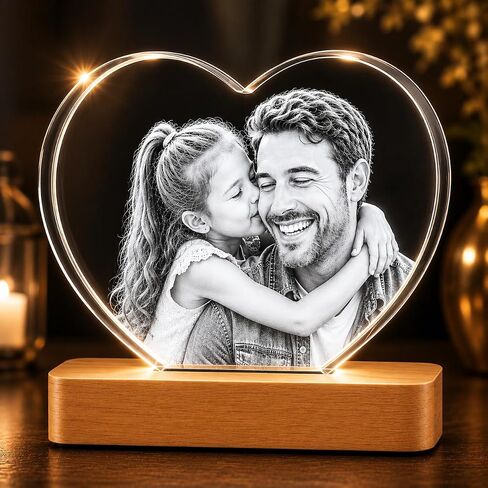 صورة كريستالية ثلاثية الأبعاد مخصصة من LovePix - قاعدة إضاءة اختيارية متعددة الألوان| علبة هدية| صورة كريستال محفورة بالليزر مخصصة للأمهات والآباء وأعياد الميلاد وعيد الميلاد والاحتفالات - قلب (صغير) in Kuwait