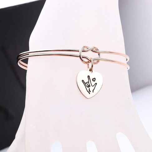 REEBOOOR Sign Language I Love You ASL Tie The Knot Cuff Bangle Sign Language Jewelry ASL Bangle Bracelet Interpreter Gift for Interpreter,Teacher in Saudi Arabia