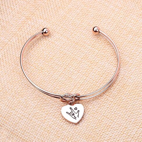 REEBOOOR Sign Language I Love You ASL Tie The Knot Cuff Bangle Sign Language Jewelry ASL Bangle Bracelet Interpreter Gift for Interpreter,Teacher in Saudi Arabia