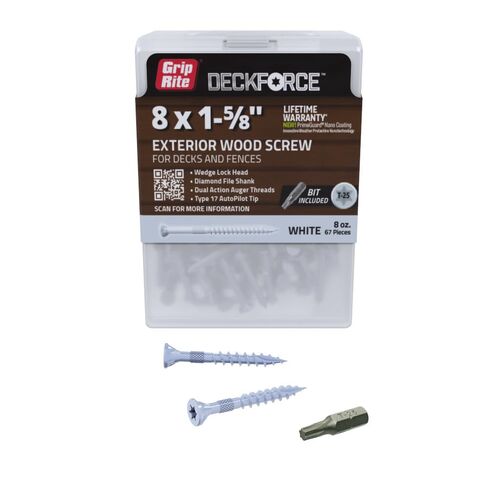 براغي خشبية خارجية من Grip-Rite DeckForce للأسطح والأسوار - مطلية بالنانو - طرف الطيار الآلي T-17 - براغي سطح بيضاء - #8 × 1-5/8 بوصة - صندوق عدد 67 - GRDF158STWH67 in Kuwait