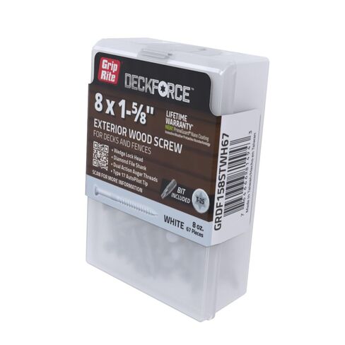 براغي خشبية خارجية من Grip-Rite DeckForce للأسطح والأسوار - مطلية بالنانو - طرف الطيار الآلي T-17 - براغي سطح بيضاء - #8 × 1-5/8 بوصة - صندوق عدد 67 - GRDF158STWH67 in Kuwait