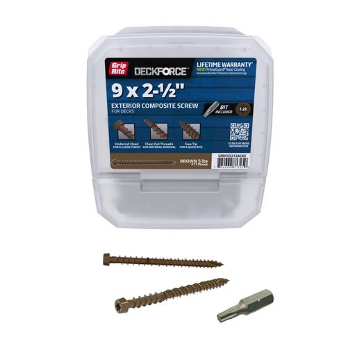 براغي السطح المركب الخارجية Grip-Rite DeckForce لمشاريع PVC والأسطح المركبة - براغي مطلية بالنانو - طرف منشار T-17 - بني - #9 × 2-1/2 بوصة - صندوق 5 رطل - GRDFCS212ACA5 in Kuwait