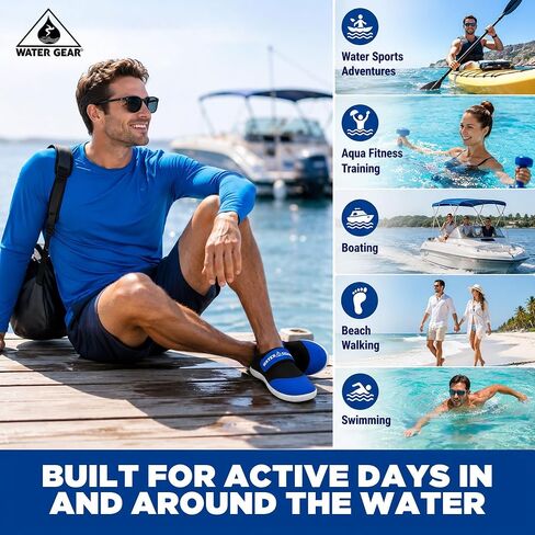 أحذية مائية من Water Gear - شبكة علوية شبكية سريعة التهوية للتصريف السريع لحمام السباحة والشاطئ وركوب القوارب والتمارين الرياضية المائية باللون الأزرق in Kuwait
