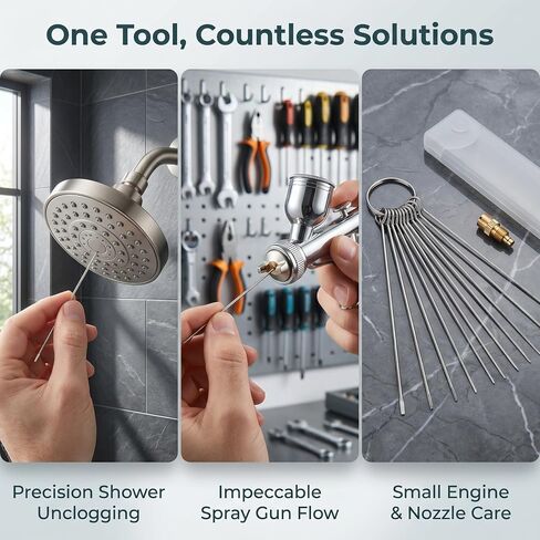 10-Piece Stainless Steel Shower Cleaning Kit with Multiple Brush Sizes for Shower Heads and Bathroom Fixtures,Ideal for Home Kitchen and Bathroom Maintenance (1 Box (10 Pieces)) in Kuwait