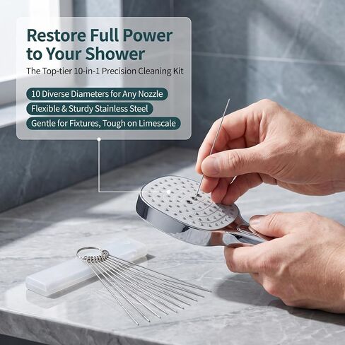 10-Piece Stainless Steel Shower Cleaning Kit with Multiple Brush Sizes for Shower Heads and Bathroom Fixtures,Ideal for Home Kitchen and Bathroom Maintenance (1 Box (10 Pieces)) in Kuwait