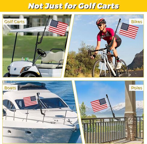 حامل علم عربة الجولف مع مجموعة تثبيت عمود العلم الأمريكي تناسب EZGO TXT RXV Club Car Precedent Tempo Onward DS Yamaha Boat مجموعة دعامة عمود العلم شديدة التحمل (العلم 12 * 18 بوصة) in Kuwait