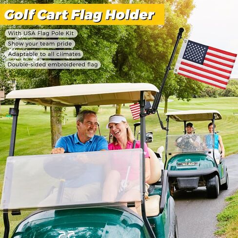 حامل علم عربة الجولف مع مجموعة تثبيت عمود العلم الأمريكي تناسب EZGO TXT RXV Club Car Precedent Tempo Onward DS Yamaha Boat مجموعة دعامة عمود العلم شديدة التحمل (العلم 12 * 18 بوصة) in Kuwait