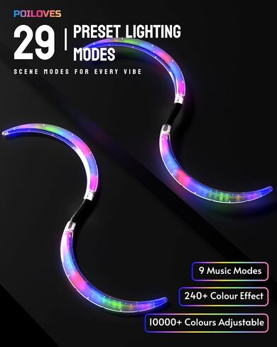 طاقم عمل LED على شكل حرف S لراقصات البوي، 241 وضع إضاءة، طاقم سحري قابل لإعادة الشحن USB مع ألوان قابلة للتخصيص، تأثير بصري عميق لأداء مهرجان الهذيان للفنون المتدفقة in Kuwait