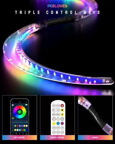 طاقم عمل LED على شكل حرف S لراقصات البوي، 241 وضع إضاءة، طاقم سحري قابل لإعادة الشحن USB مع ألوان قابلة للتخصيص، تأثير بصري عميق لأداء مهرجان الهذيان للفنون المتدفقة in Kuwait