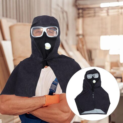 Angoily Denim Sandblasting Hood with Integrated Goggles Unisex Protective Shawl Cap for Woodworking and Handling Easy to Clean Wind Protection Comfortable Industrial Safety Gear in Kuwait