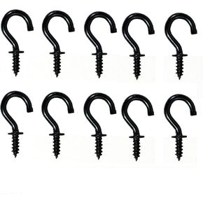 Screw Hooks 10 Pcs 1inch Black Screw in Hooks, Metal Hooks, for Coffee Cup, Plant Hooks，Key ，Small for Hanging，Outdoor Light ，Ceiling Decor (10, 1 Inch) in Kuwait
