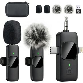 4in1 Wireless Lavalier Microphone for iPhone, iPad, Android, Camera，computers;mini Noise Reduction Recording Mic 2.4G Ultra-Low Delay,with storage box for ​​Live Stream Content Creators Podcast in Saudi Arabia