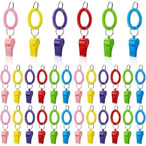 30 Pack Sport Whistles with Bracelet, Bulk Whistle Keychain with Stretchable Coil Wrist for Coaches Adult Soccer Emergency Training - 6 Colors in Kuwait