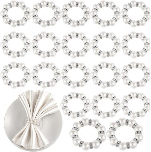 20Pcs Pearl Napkin Rings,Napkin Rings, Elegant Rhinestone Silver Serviette Buckles for Weddings, Party Supplies and Table Decor in Kuwait