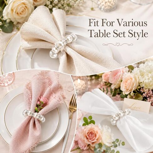 20Pcs Pearl Napkin Rings,Napkin Rings, Elegant Rhinestone Silver Serviette Buckles for Weddings, Party Supplies and Table Decor in Kuwait
