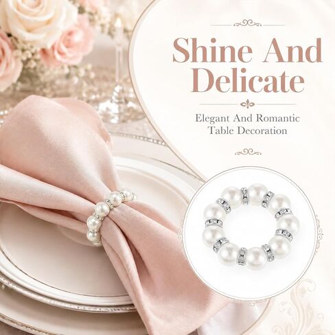 20Pcs Pearl Napkin Rings,Napkin Rings, Elegant Rhinestone Silver Serviette Buckles for Weddings, Party Supplies and Table Decor in Kuwait