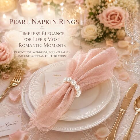 20Pcs Pearl Napkin Rings,Napkin Rings, Elegant Rhinestone Silver Serviette Buckles for Weddings, Party Supplies and Table Decor in Kuwait