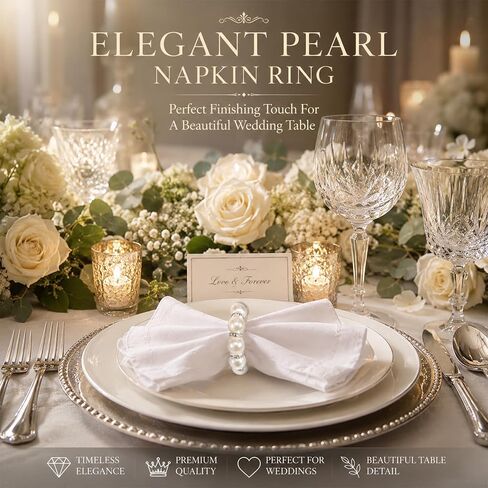 20Pcs Pearl Napkin Rings,Napkin Rings, Elegant Rhinestone Silver Serviette Buckles for Weddings, Party Supplies and Table Decor in Kuwait