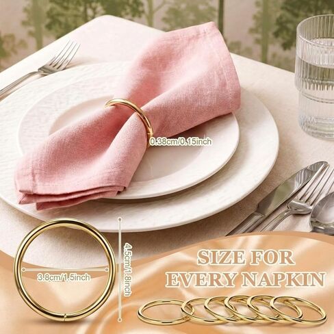 50 Pcs Gold Metal Napkin Rings Bulk Round Dining Table Napkin Holder Buckles Mini Hanging Ring for Home Table Settings Wedding Harvest Holiday Parties Gifting in Kuwait