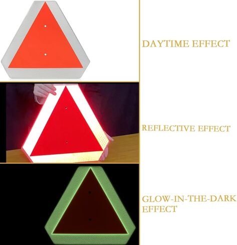 Glow in The Dark Slow Moving Vehicle Sign for Golf Carts, Safety Triangle Sign, 16x14 inch Aluminum SMV Signs DOT Compliant for UTV, Trailers, Tractors, Golf Cart Accessories in Kuwait