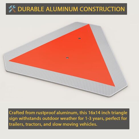 Glow in The Dark Slow Moving Vehicle Sign for Golf Carts, Safety Triangle Sign, 16x14 inch Aluminum SMV Signs DOT Compliant for UTV, Trailers, Tractors, Golf Cart Accessories in Kuwait