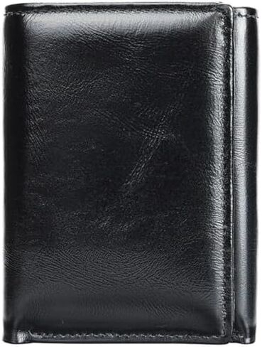 Genuine Leather Wallet Trifold Slim RFID Blocking Large Capacity Multi Card Slots Ultra Thin Easy Carry Front Pocket for Men (Black) in Saudi Arabia