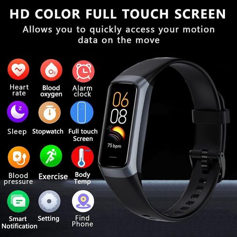 Fitness Tracker with 24/7 Blood Oxygen Heart Rate and Sleep Monitor,IP68 Waterproof,1.10''AMOLED Touch Color Screen,Step Counter Health Activity Trackers for Women Men (Black) in Kuwait