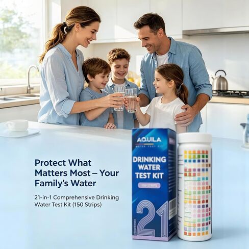 Drinking Water Test Kit 21 in 1, 150CT Water Testing Strips for Home Tap, Well, Pool, Hot Tub, Water Tester for Hardness, pH, Iron, Copper, Chlorine, Nitrite, Lead, Alkalinity, Flouride, & More in Kuwait