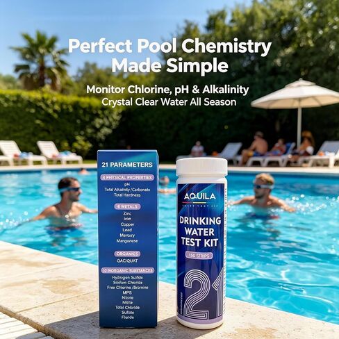 Drinking Water Test Kit 21 in 1, 150CT Water Testing Strips for Home Tap, Well, Pool, Hot Tub, Water Tester for Hardness, pH, Iron, Copper, Chlorine, Nitrite, Lead, Alkalinity, Flouride, & More in Kuwait