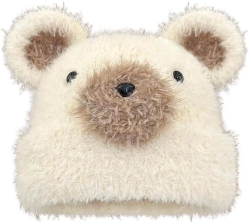 Cute Fuzzy Bear Ears Beanie Hats for Women Y2K Slouchy Plush Knitted Beanie Fur Furry Winter Hat Cozy Warm Crochet Skull Cap in Saudi Arabia