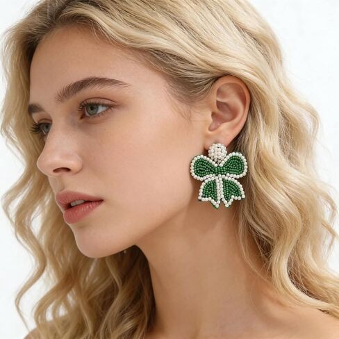 Multicolor Beaded Bow Earrings Set for Women, Handmade Beads Bowknot Earrings for Her Holiday Jewelry Gifts Everyday Wear in Saudi Arabia