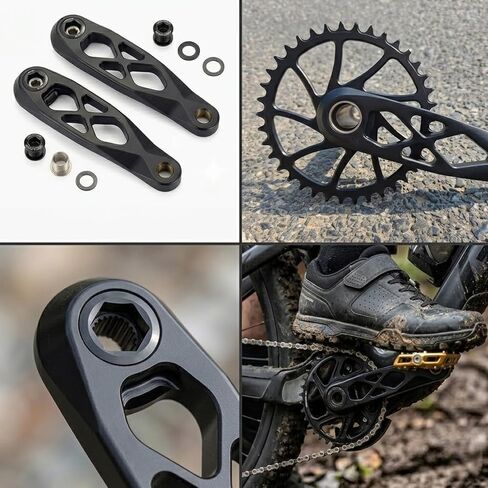 أذرع كرنك ألومنيوم 6061 مجوفة MTB، عمود دوران 24 مم، 165 مم أسود | أذرع CNC مجوفة 6061-T6، عمود دوران مدمج 24 مم، تركيب مباشر 3 مسامير، يناسب مجموعة نقل الحركة MTB 9/10/11/12 سرعة in Kuwait
