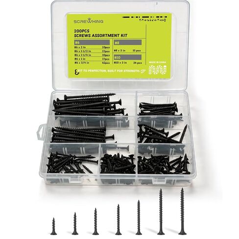 Wood Screws Assortment Kit, 200PCS High Hardness Phillips Bugle Head Drywall Screws Set, Coarse Thread & Black Oxide, 7 Sizes (3″, 2″, 1-1/2″, 1-1/4″, 1″, 3/4″), Ideal for Woodworking/Household/DIY in Kuwait