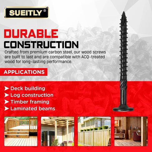 #14 x 2-7/8" Black Deck Screws, T30 Torx Drive Exterior Wood Screws, Epoxy Coated for Pressure Treated Lumber (50 Pack) in Kuwait
