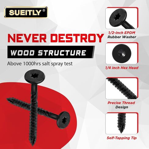 #14 x 2-7/8" Black Deck Screws, T30 Torx Drive Exterior Wood Screws, Epoxy Coated for Pressure Treated Lumber (50 Pack) in Kuwait