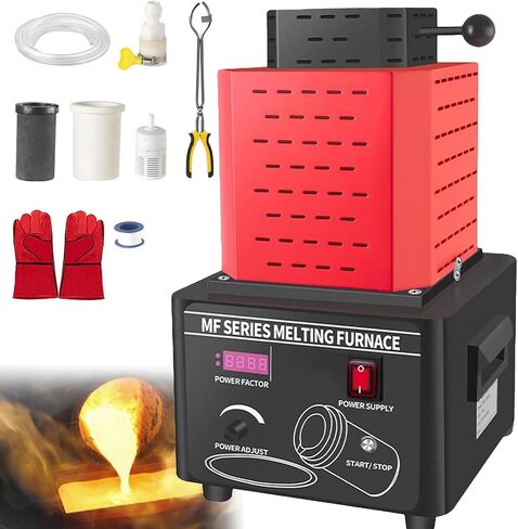 Gold Melting Furnace, 1600℃/2912℉ Digital Melting Furnace Machine, Graphite Crucible for Precious Metals, Automatic Digital Melting Furnace with Graphite Crucible (Orange for1kgMetal) in Saudi Arabia