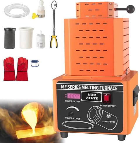 Gold Melting Furnace, 1600℃/2912℉ Digital Melting Furnace Machine, Graphite Crucible for Precious Metals, Automatic Digital Melting Furnace with Graphite Crucible (Orange for1kgMetal) in Saudi Arabia