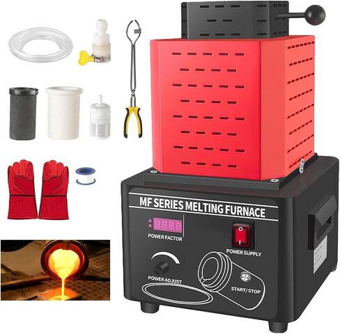 Electric Gold Melting Furnace, 5000W Melting Furnace, 1600℃/2912℉ Digital Melting Furnace, Metal Casting Kit with 1/2/3 Kg Graphite Crucible, Melting Time 3-5 Minutes (Black for1kgMetal) in Kuwait