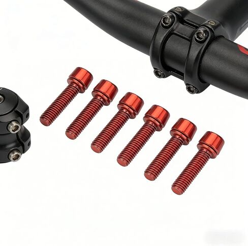 6pcs/12pcs Universal Bicycle Handlebar Stem Bolts - Lightweight Stainless Steel Colorful Titanium-Plated Screws - Red in Kuwait