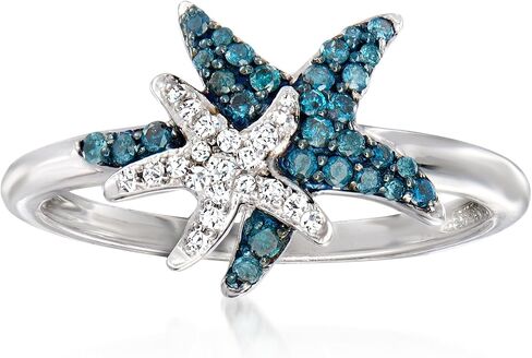 Ross-Simons 0.25 ct. t.w. Blue and White Diamond Starfish Ring in Sterling Silver in Saudi Arabia
