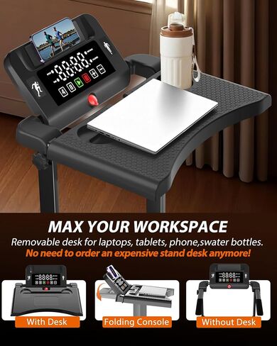 Walking Pad Treadmills for Home - Foldable Treadmill with Handle Bar, 4 Levels Height, 12% Incline, Stand Desk in Kuwait