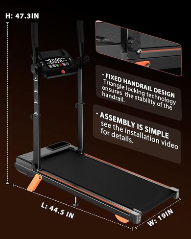 Walking Pad Treadmills for Home - Foldable Treadmill with Handle Bar, 4 Levels Height, 12% Incline, Stand Desk in Kuwait