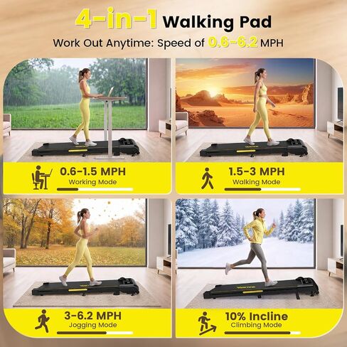 Walking Pad Treadmill with 10% Incline，Walking Pad Under Desk Up to 6.2MPH，4-in-1 Treadmills for Home with Full Screen LED Display，2.75HP Brushless Drive, 12 HIIT Programs,350 LBS Weight Capacity in Kuwait