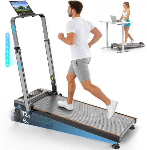 Walking Pad Treadmill with 12% Incline & Handle Bar Height Adjustable, One-click MUTE Walking Pad with Incline 3 Level, 3.5HP Foldable Walking Pad Treadmills for Home Office Small 350lbs, Remote & APP in Kuwait
