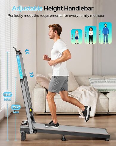 Walking Pad Treadmill with 12% Incline & Handle Bar Height Adjustable, One-click MUTE Walking Pad with Incline 3 Level, 3.5HP Foldable Walking Pad Treadmills for Home Office Small 350lbs, Remote & APP in Kuwait