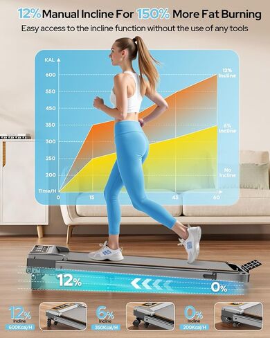 Walking Pad Treadmill with 12% Incline & Handle Bar Height Adjustable, One-click MUTE Walking Pad with Incline 3 Level, 3.5HP Foldable Walking Pad Treadmills for Home Office Small 350lbs, Remote & APP in Kuwait