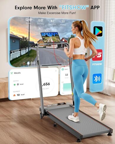 Walking Pad Treadmill with 12% Incline & Handle Bar Height Adjustable, One-click MUTE Walking Pad with Incline 3 Level, 3.5HP Foldable Walking Pad Treadmills for Home Office Small 350lbs, Remote & APP in Kuwait