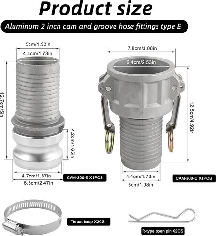 2 Inch Camlock Fittings Type Aluminum Cam and Groove Hose Fitting with Female&Male Camlock x Hose Shank,Quick Hose Couplings Adapter with Hose Clamps,Easy Connect and Disconnect in Kuwait